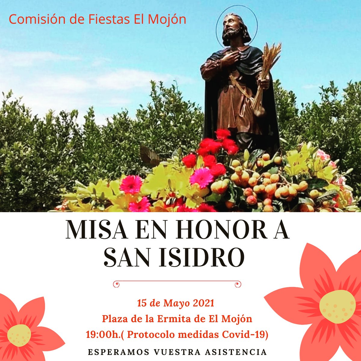 El próximo sábado 15 de mayo tendremos en la plaza de la ermita el honor de ofrecer la misa huertana amenizada por la Peña El hocete a San Isidro