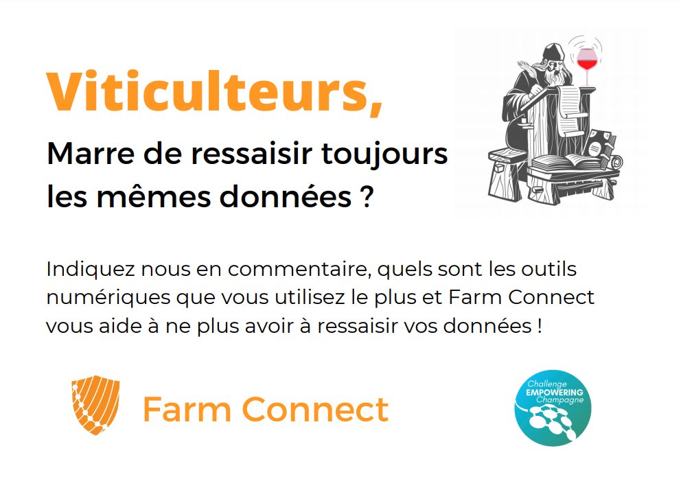 Hackathon <a href="/ChallengeEmpow1/">Challenge Empowering Champagne</a> 7-8-9 mai 2021
Appel à contribution à nos amis du monde du #vin : quels outils utilisez vous le plus ? quels sont les outils sur lesquels vous effectuez le plus de ressaisie ?

On vous écoute !
cc <a href="/Fragritwittos/">FranceAgritwittos♥️</a> #CeuxQuiFontleRaisin #CeuxQuiFontLeVin