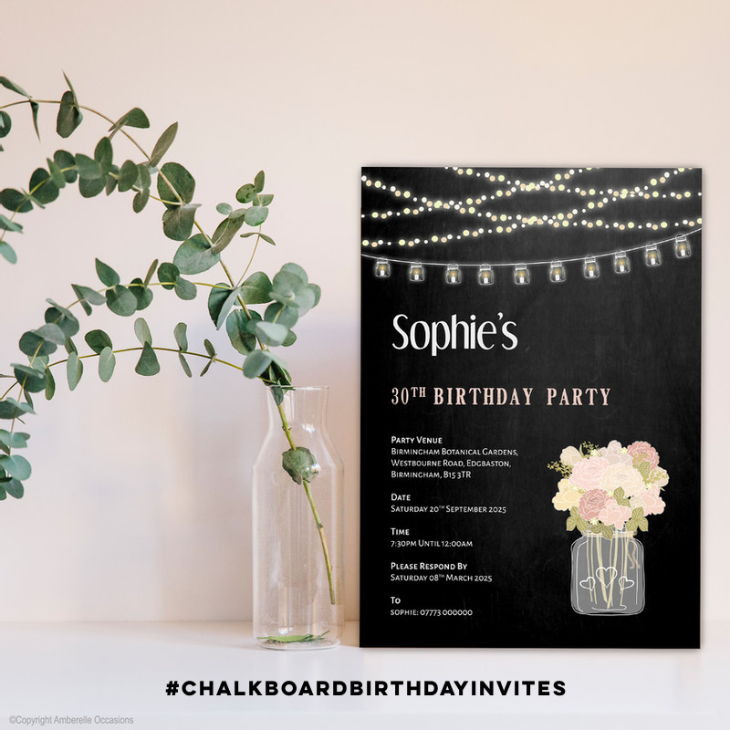 Celebrate your birthday in style with our modern beautiful chalkboard floral invitation!

#birthdayinvitation #chalkboardinvites #birthdaycelebration #birthdayinspiration #amberelleoccasions #pinkandblack #floralinvites