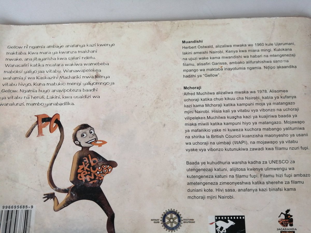 Kenyanpoet's tweet photo. Look what I l've found at the @knlsmedia children's library today. #Gellow is a Kiswahili storybook written and illustrated by @AlfredMuchilwa and #herbertostwald. Am pleasantly surprised to learn of his work with British Council for the #WaPi poster artwork. https://t.co/wMR6zUiTes