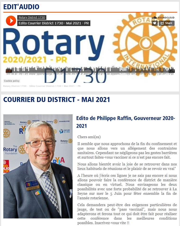 RotaryVLBA's tweet image. Le courrier de mai 2021 du gouverneur pour le district #Rotary1730 #Rotary vient de paraître : rotary1730.org/Courrier-du-Di…