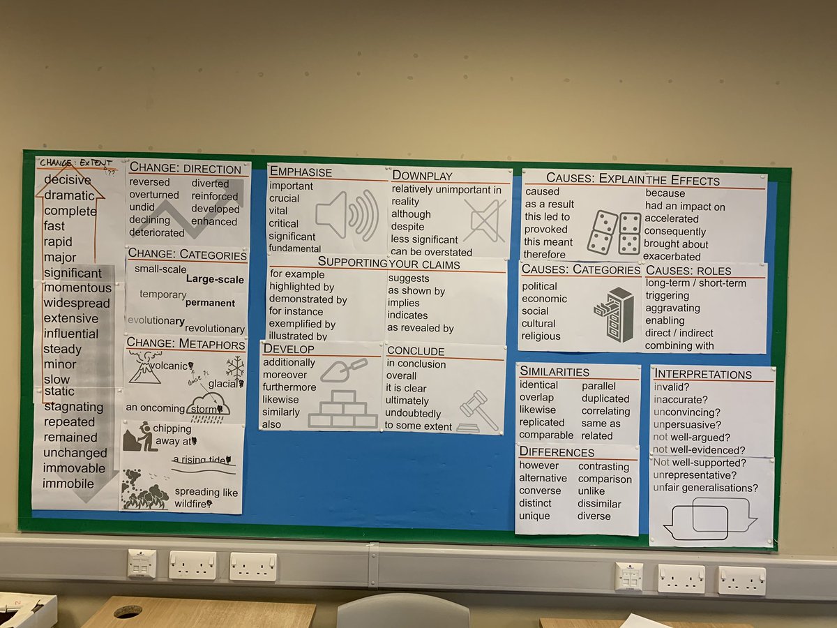 HughJRichards's tweet photo. @cj_history @michaeldoron @bones_carmel For me it’s
1. MAPS - the bigger the better: I have a new world map that covers a whole display board on its own. Also UK and Europe. 
2. TIMELINES - tidy, stripped back and readable! 
3. Word banks/literacy support- working on this one at the moment and will tweet it when done https://t.co/dQ8W6OqEEq