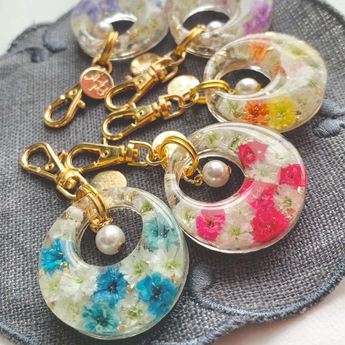 No.58】ヘアゴム 鳥 レジン かすみ草 ドライフラワー ヘア