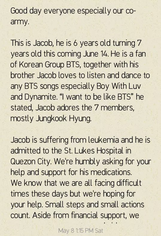 QhrystynY's tweet photo. We really appreciate to all PH and International armys who will give their inspirational messages and funds for Jacob. You can send your video here 👉matajl1013@gmail.com 💜💛☝️🙏💪

Jacob Facebook page : 
https://t.co/ZppLHwdcGy

Jacob Gofundme: 
https://t.co/5e1w0isMck https://t.co/HO9vDIpmS9