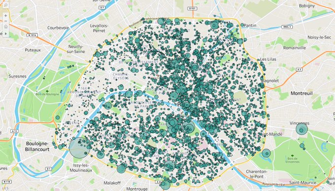 Le 1er consensus, c'est que le 16ème a un net retard en matière de stationnement vélo. Et parce qu'une image vaut mille mots, voici une carte communiquée par  @hodjeur l'automne dernier