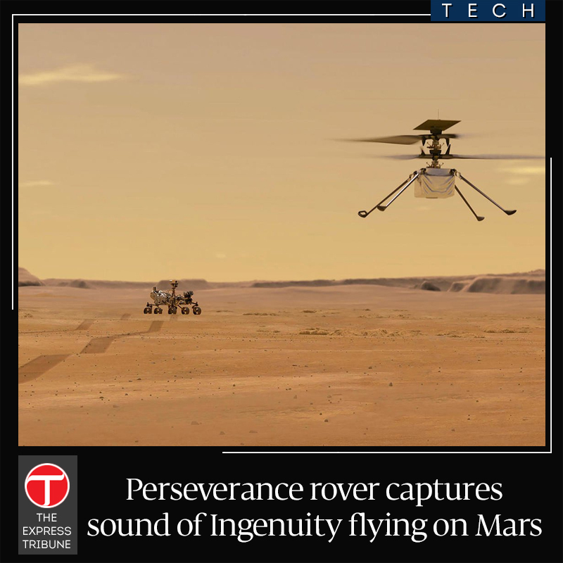 ETribuneTech's tweet photo. NASA released new footage shot by the six-wheeled robot of its rotorcraft companion making its fourth flight on April 30 -- this time accompanied by an audio track.
#NASA #perserverancerover #ingenuityhelicopter #etribune 
https://t.co/hS1BPmdfgD https://t.co/MDcsZAGzpi