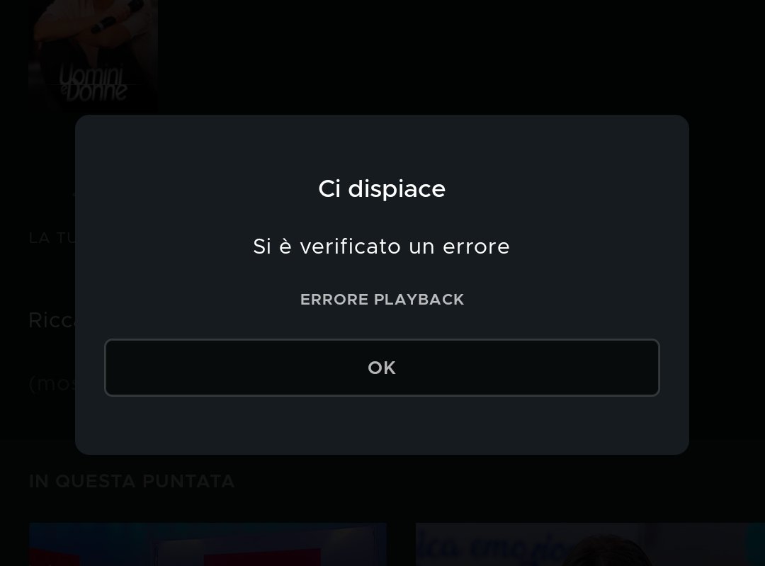 gaiute's tweet photo. @MediasetPlay  dopo l'aggiornamento della app da giorni questo è il messaggio di errore. Segnalo nella speranza venga risolto. Non nelle dirette, ma nel recupero dei programmi. https://t.co/Hra0BvW7uS