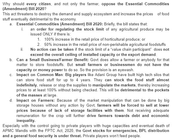 Why will Essential Commodities (Amendment) Act bring in a disaster for every citizen of India?You don’t need another pandemic as proof. Look around. Read attached. #FarmLawsAreNotReforms  #Tractor2Twitter (5/5)