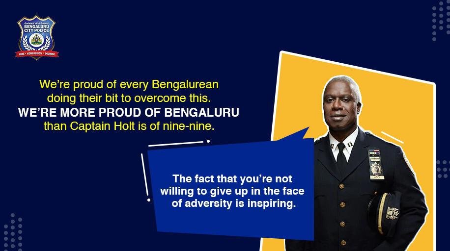 BlrCityPolice's tweet photo. YOU are our squad. We’re constantly at work, doing things to ensure our city recovers well. Reach out to us in case of any needs. Dial #Namma112 #ArrestCorona https://t.co/ChsA8BmZDl