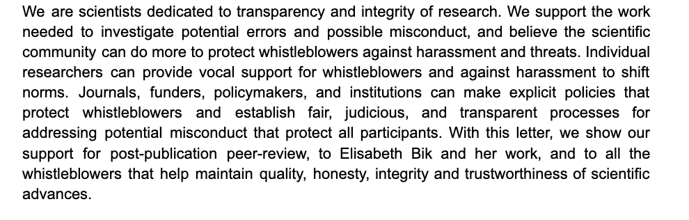 Lonni Besançon 🇫🇷 🇸🇪 (@lonnibesancon) on Twitter photo Are you a researcher believing that academic whistleblower's work (e.g., <a href="/MicrobiomDigest/">Elisabeth Bik</a>) is instrumental to ethical, trustworthy, and honest research, we invite you to read and sign our Open Letter.
Letter: osf.io/pn4x3/
Signature collection: docs.google.com/forms/d/e/1FAI… Are you a researcher believing that academic whistleblower's work (e.g., <a href="/MicrobiomDigest/">Elisabeth Bik</a>) is instrumental to ethical, trustworthy, and honest research, we invite you to read and sign our Open Letter.
Letter: osf.io/pn4x3/
Signature collection: docs.google.com/forms/d/e/1FAI…