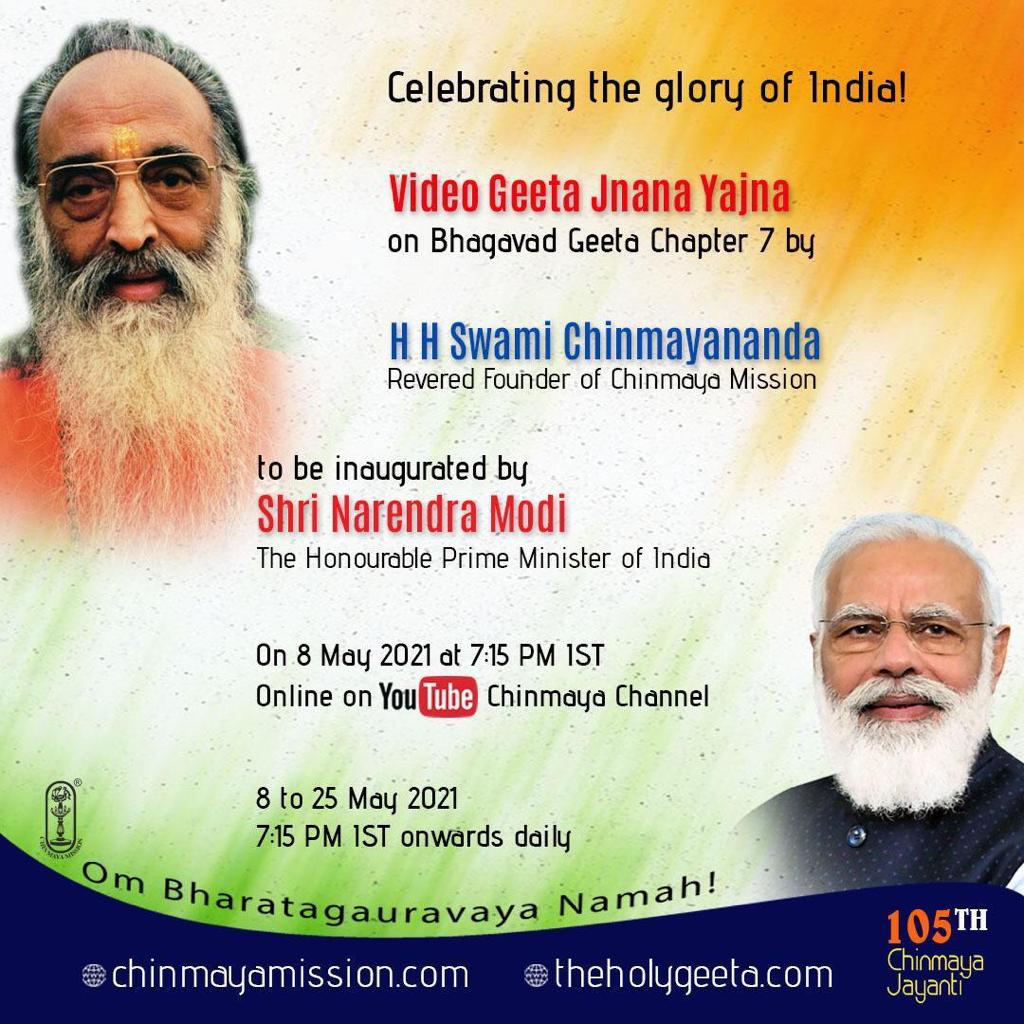 CM Noida (@chinmaya_noida) on Twitter photo Prime Minister <a href="/narendramodi/">Narendra Modi</a> ji is inaugurating Video   Jnana Yagna byH.H Swami Chinmayananda, today at 7:15PM Prime Minister <a href="/narendramodi/">Narendra Modi</a> ji is inaugurating Video   Jnana Yagna byH.H Swami Chinmayananda, today at 7:15PM