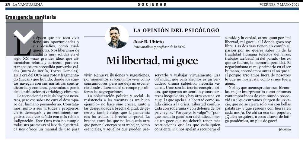 joubpa's tweet photo. Cuando gritar Libertad es callar sobre muchas otras servidumbres. Banalizar los significantes siempre tiene consecuencias. @UOCNews @ned_ed @CopMadrid @CopecPedagogs @cop_psicologia @trabajaoras @UOCmadrid @cdc_elp @zad @elp_prensa @ELP_Andalucia @ElpDel https://t.co/zf96grOSbq
