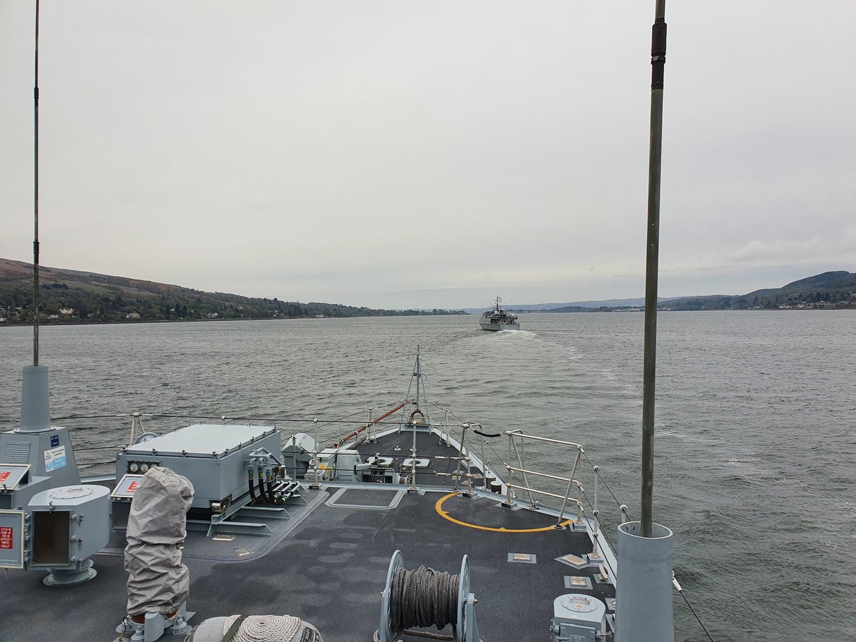 HMSBangor's tweet photo. Looking good @HMSGrimsby! Early morning manoeuvres as we sail for Strike Warrior.
@RNinScotland #StrikeWarrior #MWBS #Crew8 #Crew6 https://t.co/bgVqH8vI8w