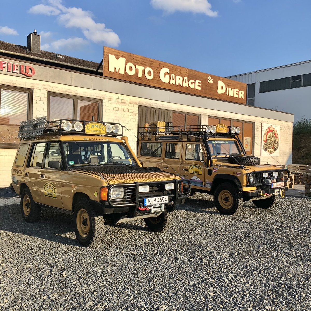 mikebrailey's tweet photo. After stretching the legs of two original Camel Trophy vehicles, we stopped at @motogaragediner in Altenkirchen for an amazing burger in the car park. We’ll be back!
@khalidaljaber 
#LandRover #cameltrophy https://t.co/NL9qzhpTaA