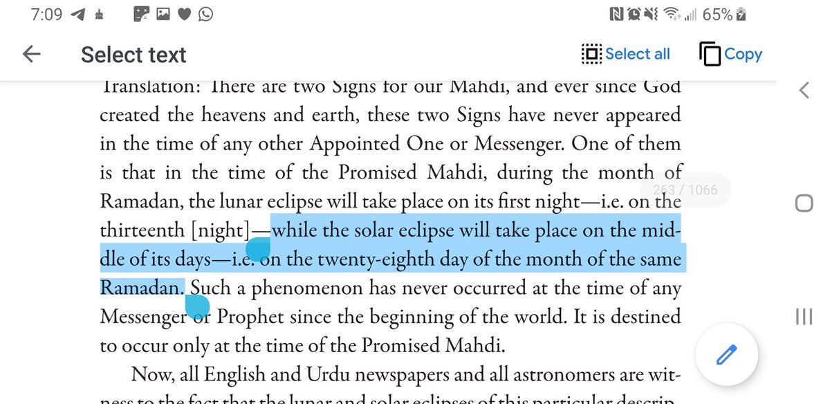 As for the solar eclipse, the Promised Messiah (as) states that Allah has designated the 27th, 28th, and 29th days of each islamic month for solar eclipses. Thus, these three days are the "middle day" described in the hadith. 