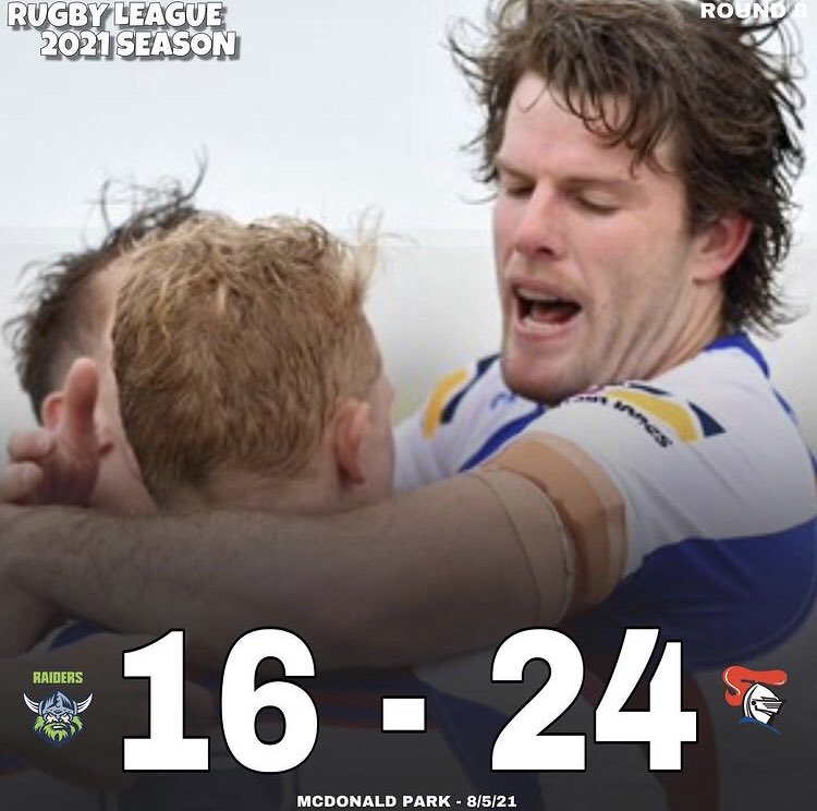SRls18's tweet photo. FULL TIME - #NRLRaidersKnights

The Newcastle Knights have produced the perfect response to coach Adam O'Brien's call to arms by coming back from 16-0 down to beat Canberra 24-16 in Wagga Wagga. https://t.co/rbEYwSRAFM
