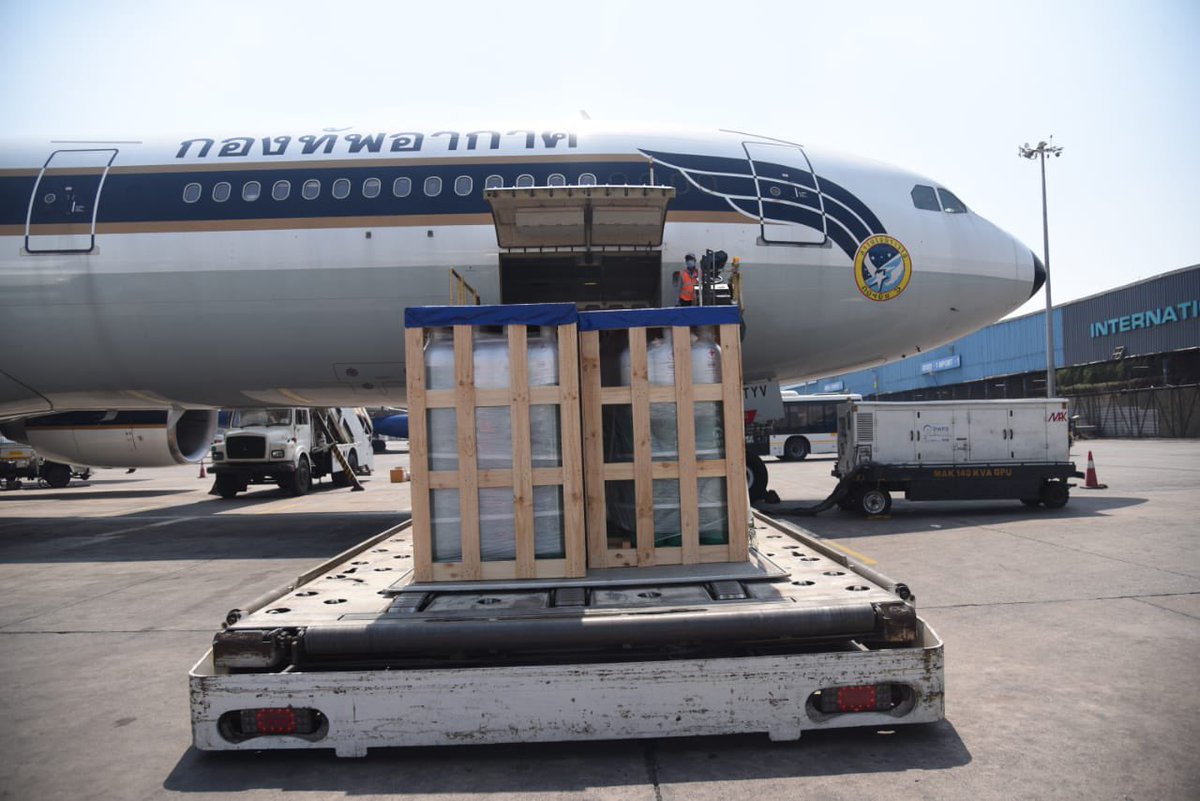 Special thanks to Their Majesties King Maha Vajiralongkorn and Queen Suthida of Thailand for the gift of oxygen cylinders and concentrators from Thailand.A few more visuals of the consignment that arrived from  earlier today.