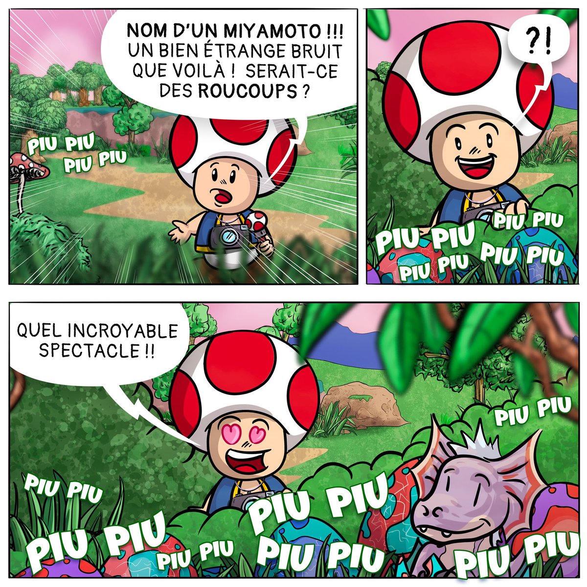 _JuDarK's tweet photo. Bd du week-end Bonjour 👋 Aujourd’hui #toad part en reportage spécial dans #newpokemonsnap 📸 #cartoonmaster #nintendoart #nintendomaster #montpellier #france #dessin #funnymeme #bd #nintendo #jeuxvideo #monsterhunterrise #satoruiwata #photo #clipstudiopaint #xppen https://t.co/hVkBfr5KIC