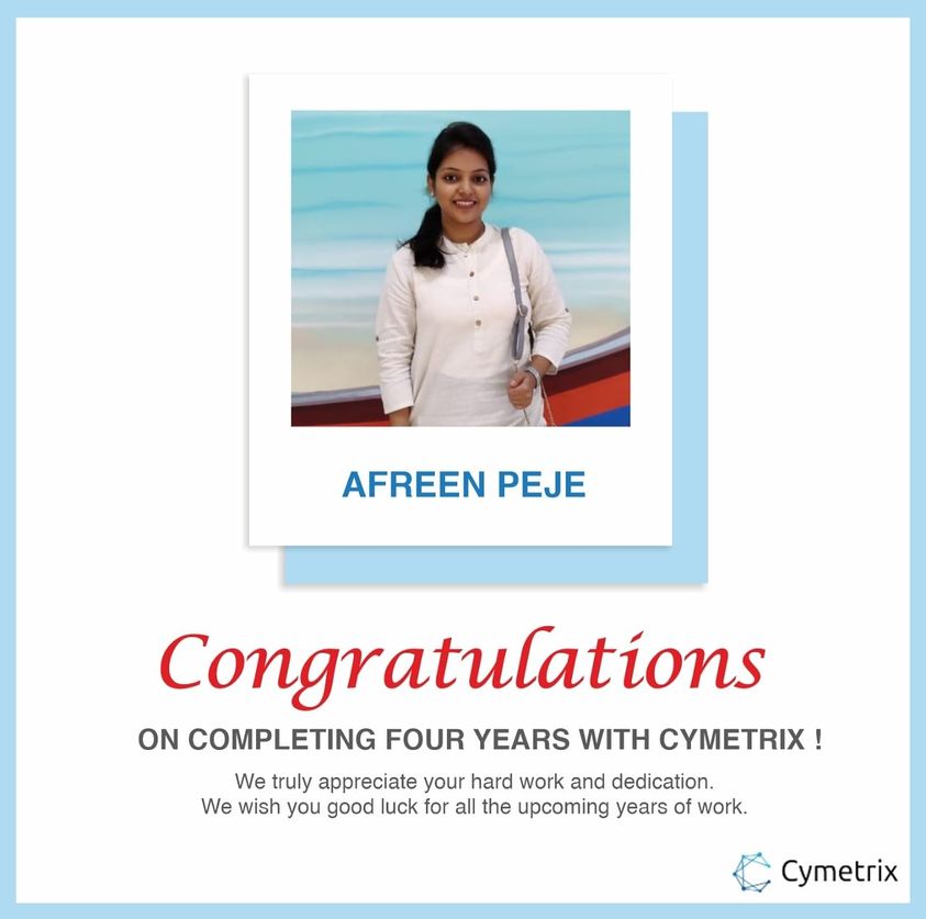 cymetrix_soft's tweet image. Congratulations Afreen Peje on your Work Anniversary!

#CymetrixSoftware #SalesforceConsultingPartner #WorkAnniversary
