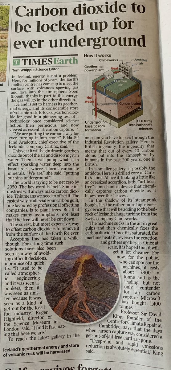 AmyMGeog's tweet photo. Fantastic article in @thetimes today for AQA ALEVEL Geography Water and Carbon topic. 💧 

Carbon Sequestration at its finest in 🇮🇸!!! 

#aqa #alevel #Geography #geographyteacher #waterandcarbon #carbon #climatechange #iceland #renewableenergy https://t.co/kJycITxUkA
