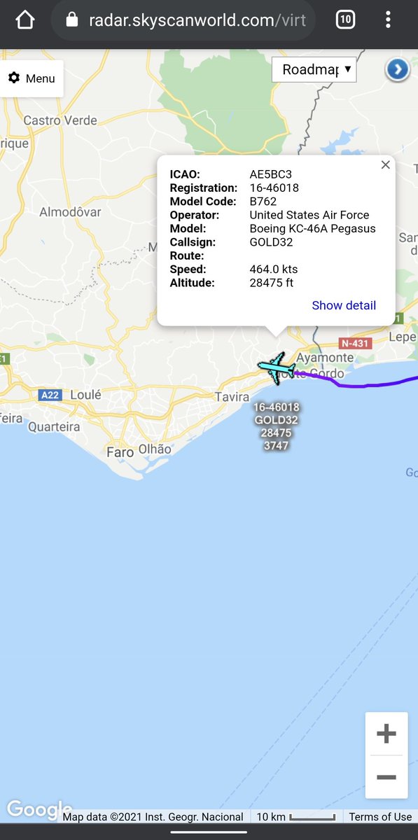 scan_sky's tweet photo. #USAF - KC-46A Pegasus - 16-46018 - #GOLD32

Just Passing Over Southern Portugal 🇵🇹 After Taking Off From Morón Air Base 🇪🇸

Most Likely Heading Back To The USA 🇺🇸. https://t.co/9Z7slSEWWU