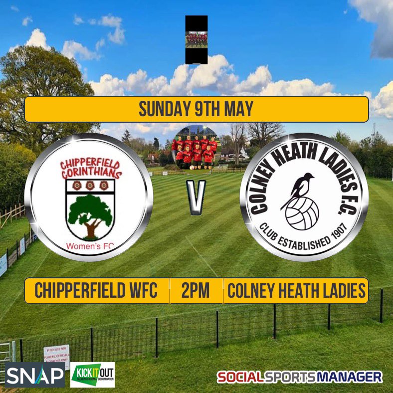 WFCChipperfield's tweet photo. ⚽️ This week’s fixture ⚽️
We welcome Colney Heath LFC to our fantastic home pitch.
Bring it on 💪⚪️⚫️🔴 @KingsAce247 #progressissuccess #OneDirection #OneTeam https://t.co/Eu56oZc1Z5