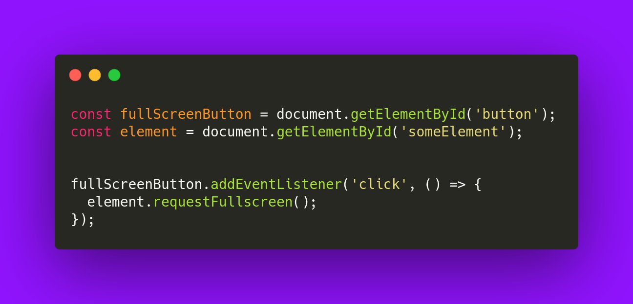 Marko ⚡ Denic on Twitter: "JavaScript tip: Use the `Fullscreen API` to open any element in full-screen mode. https://t.co/oUx1EaWNrw" / Twitter Marko ⚡ Denic on Twitter: "JavaScript tip: Use the `Fullscreen API` to open any element in full-screen mode. https://t.co/oUx1EaWNrw" / Twitter