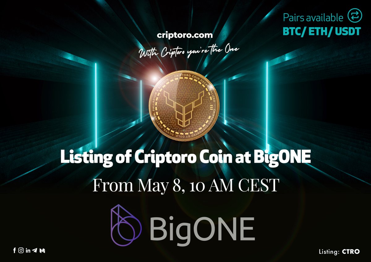 CriptoroEs's tweet image. CTRO is listing from today May 8th, at BigONE exchange.
bigone.com/users/start?co…

Open a free account and trade CTRO token, native token of Criptoro.

#CTRO #criptoro #criptorocoin #fintech #blockchain #future

Not financial advice