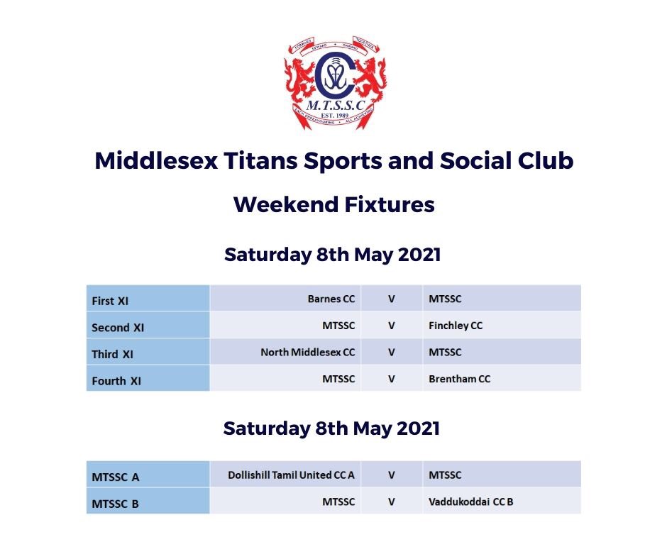 MTSSCOfficial (@mtssc) on Twitter photo MTSSC’s fixtures for this weekend.
Come support us!
First XI away at <a href="/BarnesCricket/">Barnes Cricket Club</a>
Second XI at home to <a href="/finchleycricket/">Finchley CC</a>
Third XI away at <a href="/Northmidd/">North Middlesex CC</a>
Fourth XI at home to <a href="/BrenthamCC/">Brentham CC</a>
#middlesexcricket #mccl #cricket #middlesex #london MTSSC’s fixtures for this weekend.
Come support us!
First XI away at <a href="/BarnesCricket/">Barnes Cricket Club</a>
Second XI at home to <a href="/finchleycricket/">Finchley CC</a>
Third XI away at <a href="/Northmidd/">North Middlesex CC</a>
Fourth XI at home to <a href="/BrenthamCC/">Brentham CC</a>
#middlesexcricket #mccl #cricket #middlesex #london