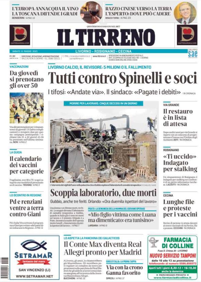 #buongiorno con la #primapagina de <a href="/iltirreno/">Il Tirreno</a> (edizione di Livorno-Rosignano-Cecina) <a href="/TirrenoLivorno/">IlTirrenoLivorno</a> <a href="/cristianomeoni/">cristiano meoni</a> <a href="/dfastelli/">danilo fastelli</a> <a href="/guarducciale/">alessandro guarducci</a> <a href="/fedelazzotti/">Federico Lazzotti</a>