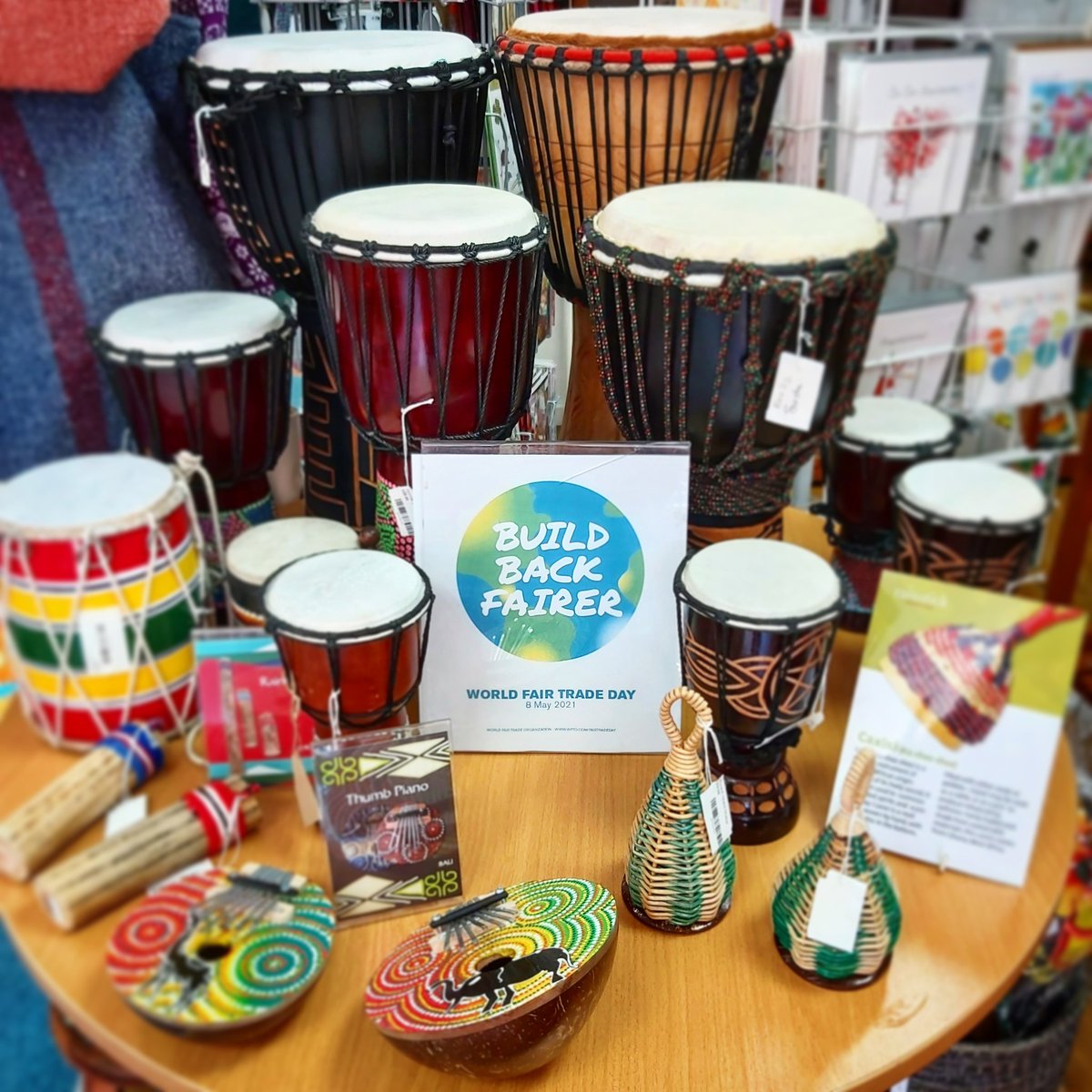 FTSIpswich's tweet photo. Make some noise, it's #WorldFairTradeDay 🌍🥁
We will be posting a few things through the day and speaking live with @BAFTS at 1.30pm via Instagram about our happy little shop and how we will support the #BuildBackFairer campaign
#fairtradeipswich #wfto #safts #thumbpiano https://t.co/Hr6QG3MAFW