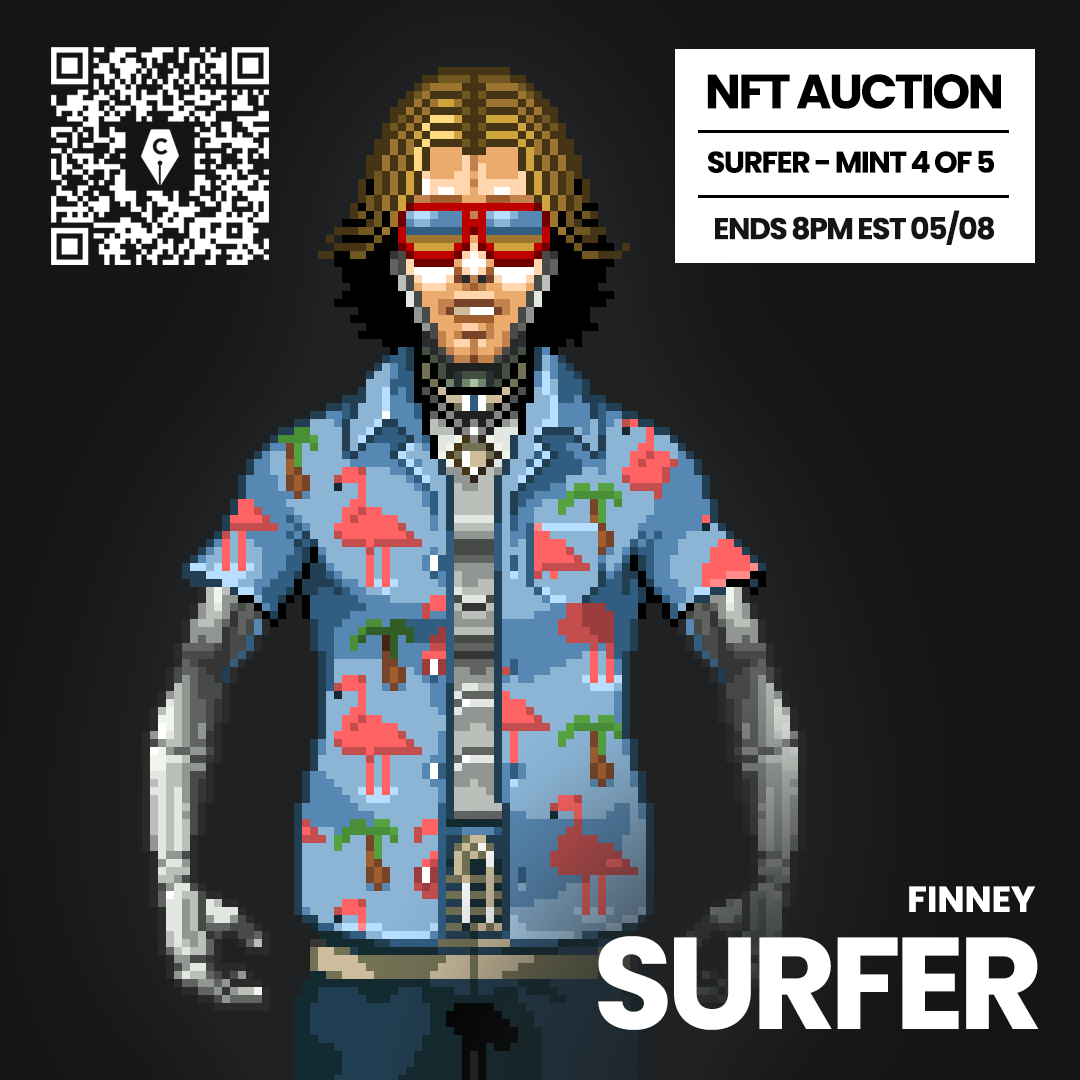 SURFER FINNEY NFT AUCTION on #WAX ends today! Mint 4 of only 5!!!

Auction link ➡️ wax.atomichub.io/market/auction…

AUCTION PRICE COMP details below 👇👇👇