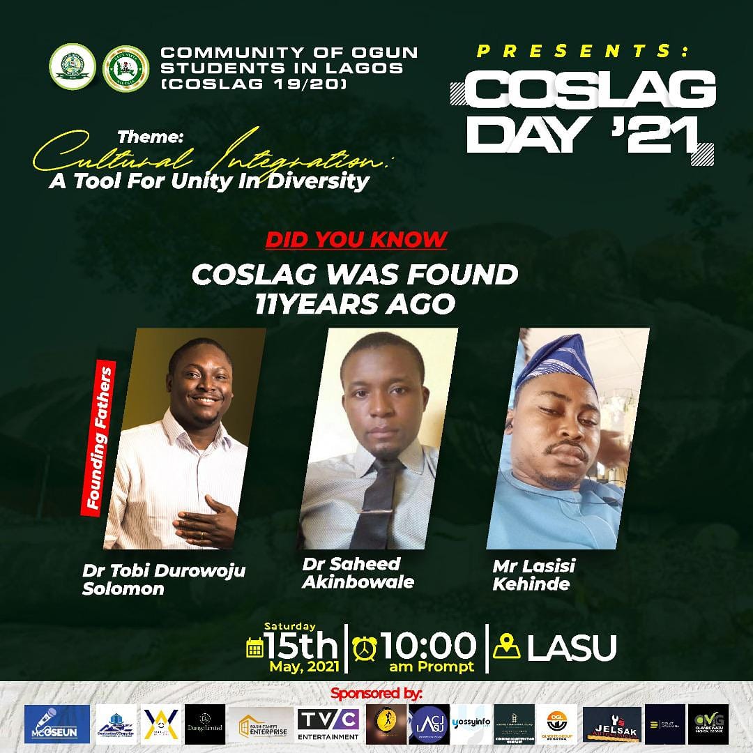 Cosslag's tweet photo. Community of Ogun students in Lagos (COSLAG) is an association of young active indigene from Ogun State Studying in all tertiary institutions in Lagos State. The association housed Eleven (11) chapters of National Association of Ogun State Students across Lagos. https://t.co/mowfPrqXhE