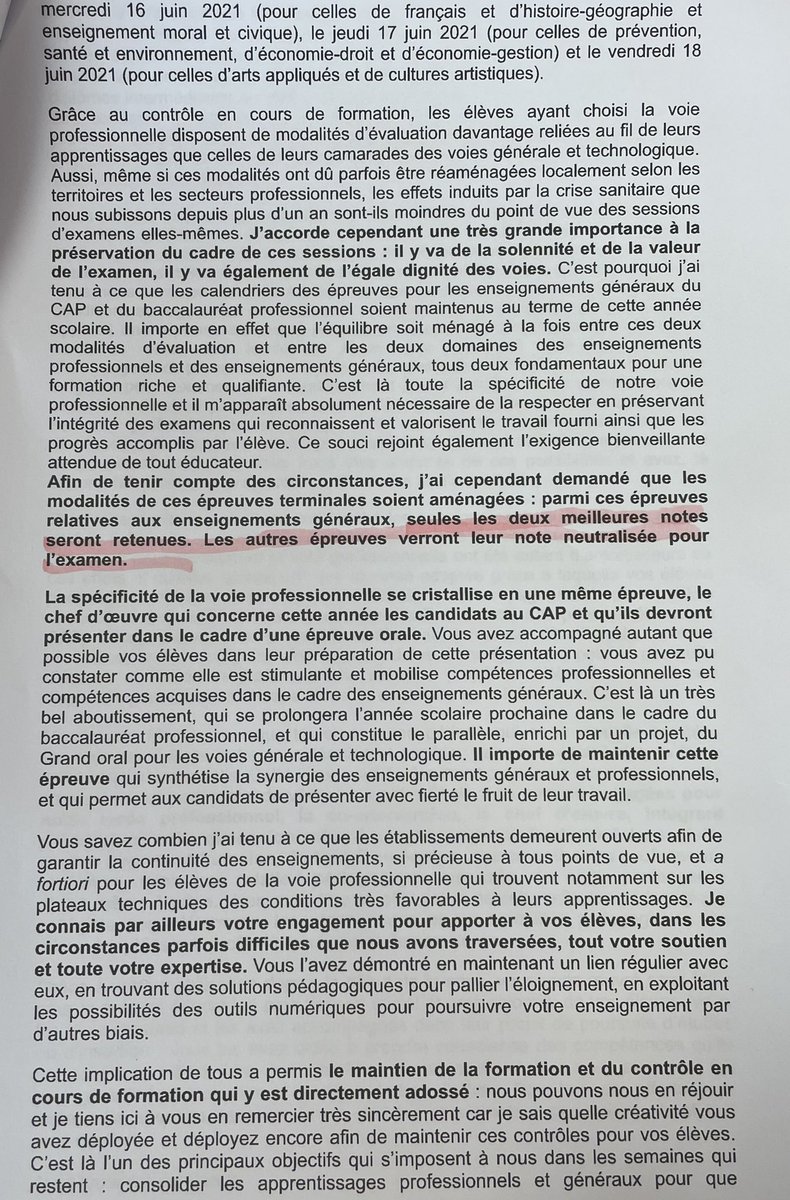 Max70162265's tweet photo. Pourquoi les épreuves CCF en bac pro c’est pas compris ? 
C’est marqué noir sur blanc les consignes pour les profs, maintenant @jmblanquer pouvez vous clarifier tout ça avant lundi car nos épreuves d’oraux d’anglais et d’espagnol commencent lundi ?
#Bac2021 https://t.co/xZIC0v6CuE