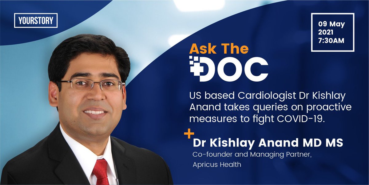 SharmaShradha's tweet image. Plz join tom morning as we talk live with Dr. @KishlayAnandMD, a renowned cardiologist and entrepreneur on all possible COVID related queries we have. See you at 7.30 am zoom.us/webinar/regist… #CoronaPandemic #CovidHelpOnline #CoronaSecondWave thanks Doc for doing this. 🙏