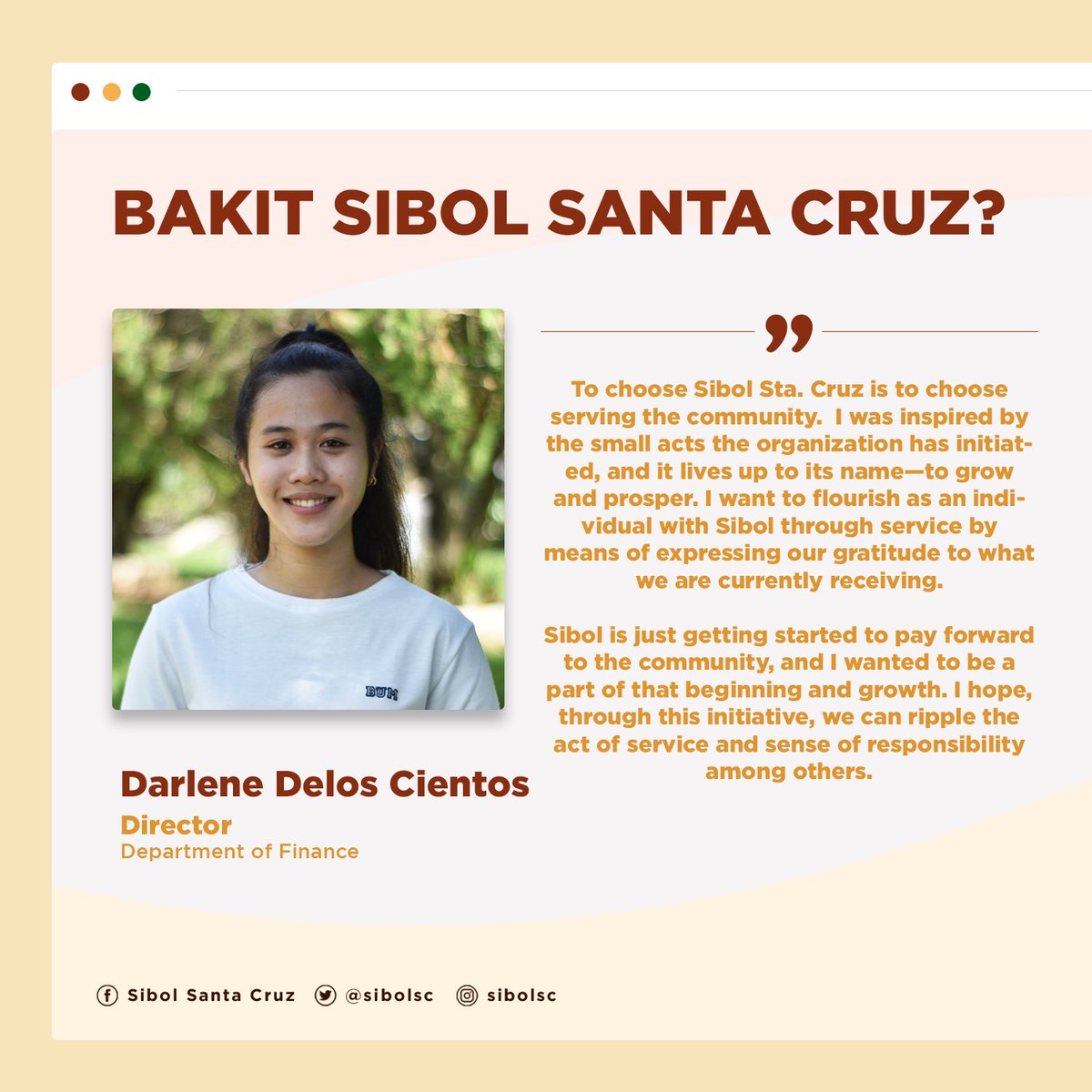 sibolsc's tweet photo. #BakitSibolSantaCruz • Get to know it first from Darlene Delos Cientos and Jamyla Diane Ampis, Director and Deputy Director of Finance. 

Maki-#SanibPwersa🤝 sa aming pagsibol at sagutan ang form na ito: https://t.co/EzkDf01vYW. 💙💜

#SibolSC 🌱 https://t.co/KBT6ADL17B