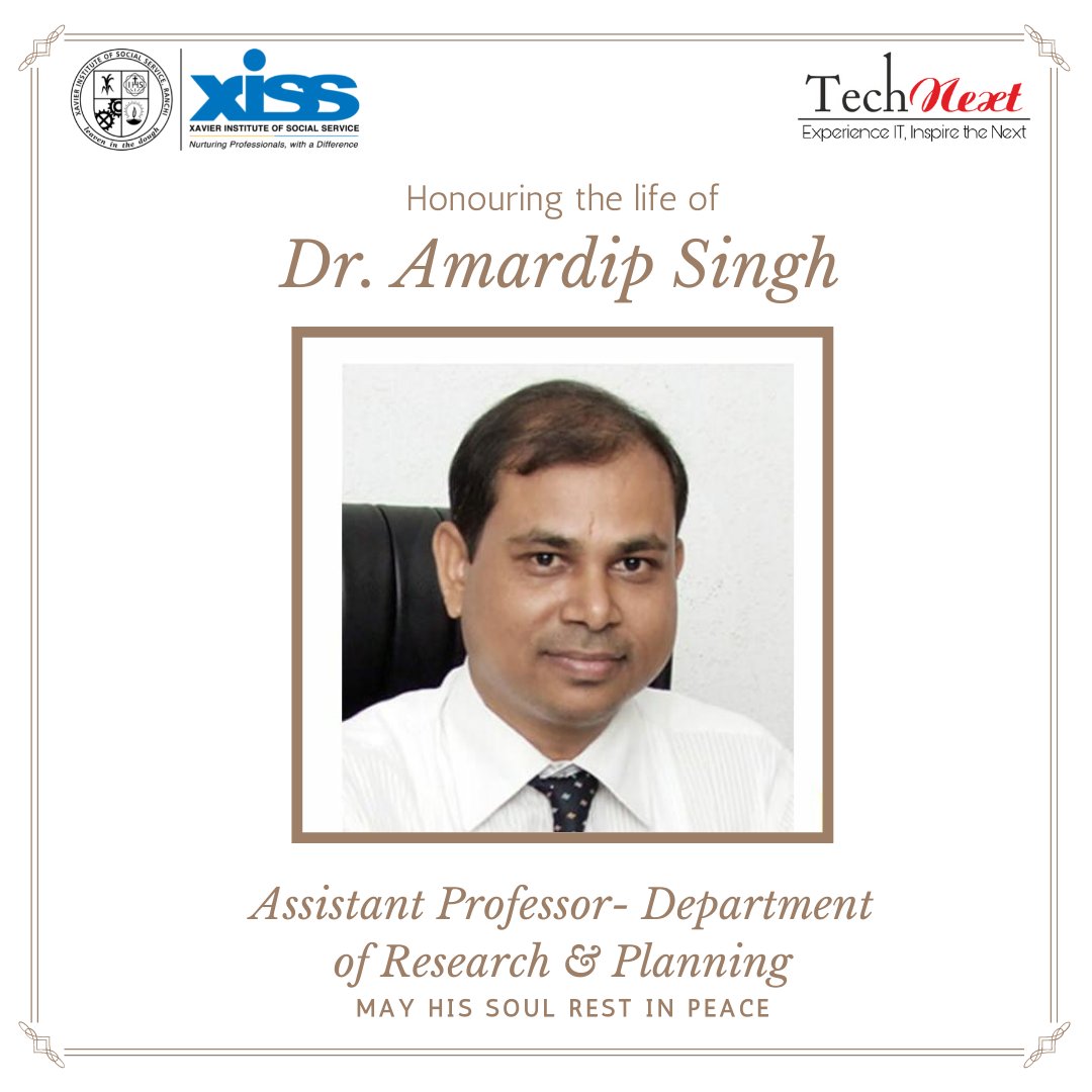 TechNextXiss1's tweet photo. It is with our deepest sorrow that we inform our beloved faculty Dr. Amardeep Singh, Asst. professor of Dept. of Research and Planning has left for his heavenly abode on 7th May, 2021.
Team Technext grieves this huge loss and prays that his soul Rest in Peace.
#XISSIT
#TECHNEXT https://t.co/K0OL9FlI3j