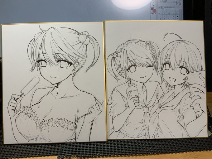 色紙ペン入れしたので色入れていきますー⭐️
透け下着あいちゃん、制服のあいちゃん&amp;ゆうちゃん、水着りあむ、文香さん。 