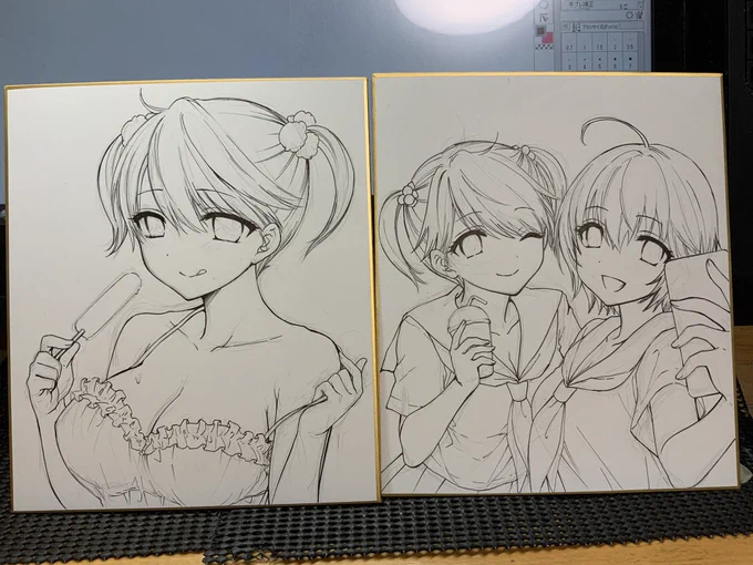 色紙ペン入れしたので色入れていきますー⭐️
透け下着あいちゃん、制服のあいちゃん&amp;ゆうちゃん、水着りあむ、文香さん。 