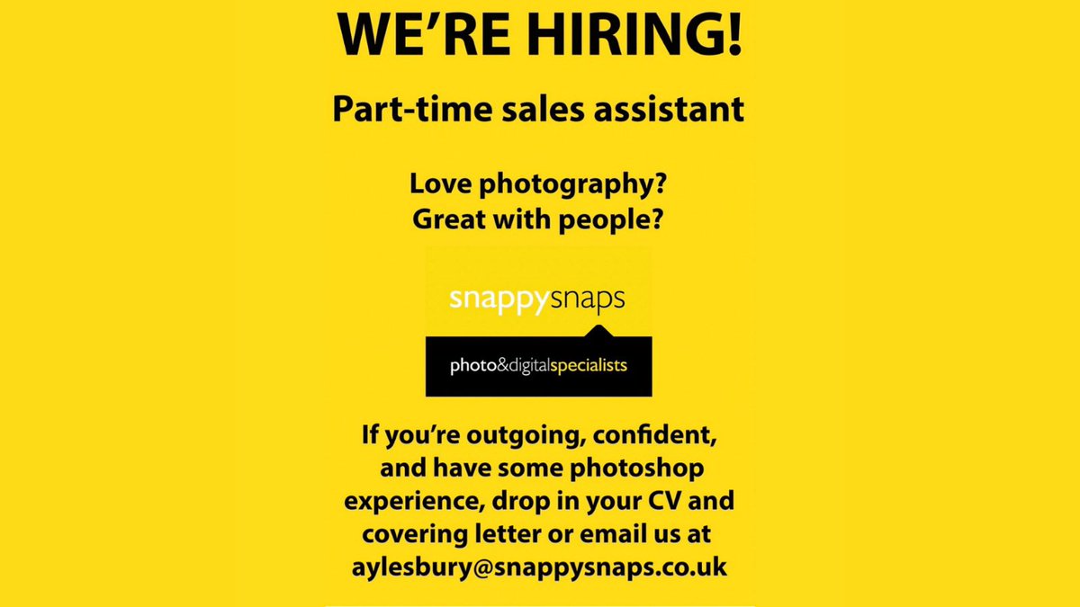 We’re hiring! 

You’d get to do a bit of everything in our busy shop, like taking passport photos, film processing, retouching and creating photogifts - and, above all, offering fantastic customer service.