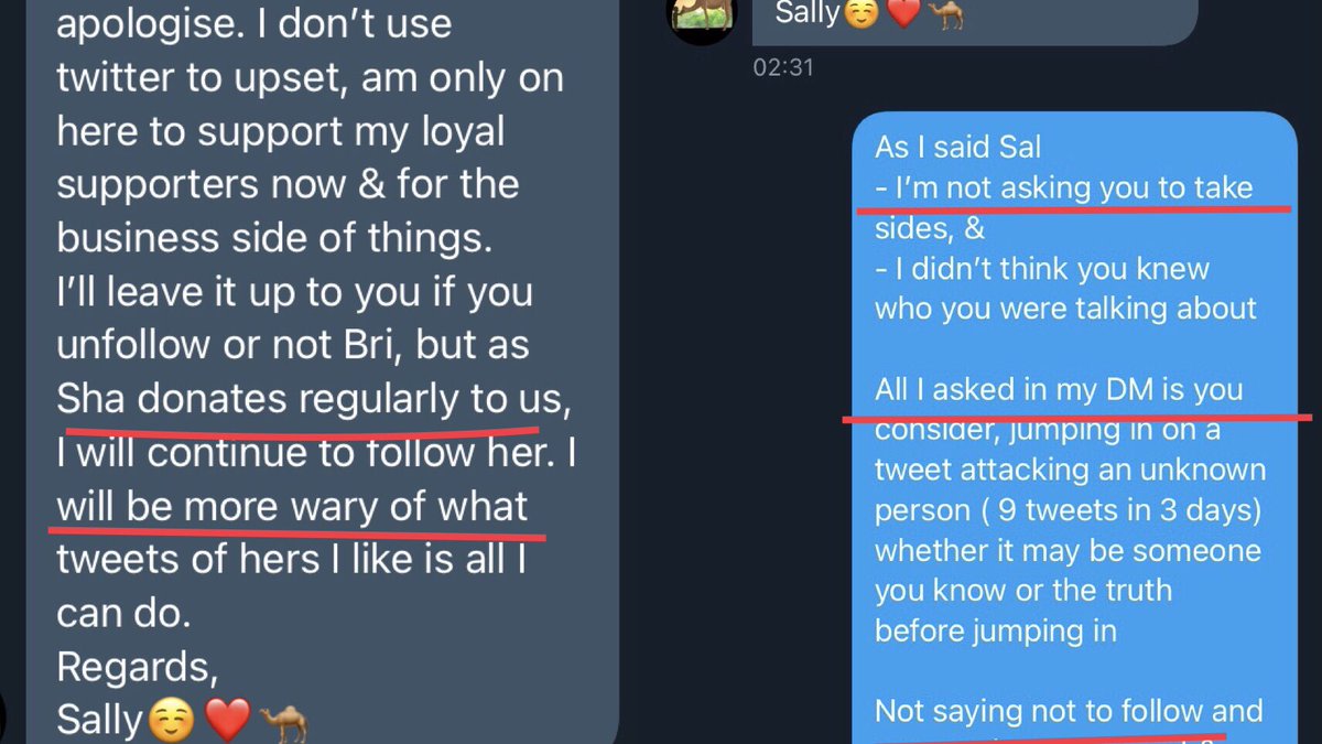 3/ Latest news ... - Truth - DM on left, me asking privately (not make a public spat) not to unknowingly pile on Specifically say-not saying unfollow personBullshit - Tweet on Right, saying oppositeWomen, just a minuscule of truth & integrity might help you.