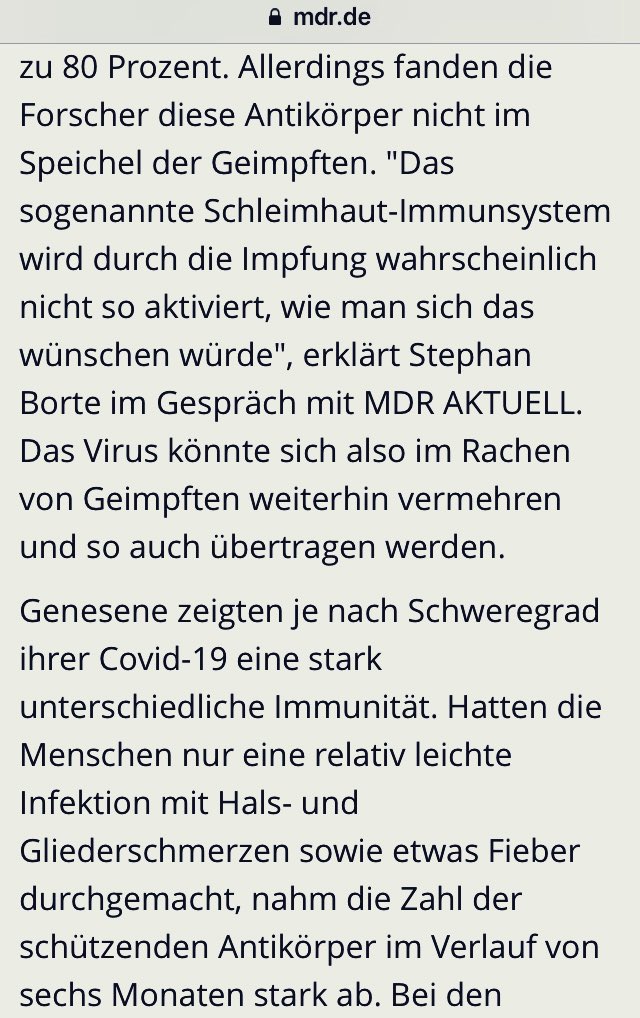 EhrkeHeideMarie's tweet image. 😊🙋‍♀️🌿Jetzt fand man auch noch heraus, warum #Geimpfte doch noch anstecken können: „Das sogenannte #Schleimhaut_Immunsystem wird durch #Impfung nicht so aktiviert... Virus könnte sich also im #Rachen von Geimpften weiter vermehren und so auch übertragen werden.“ 🤔🤦‍♀️
