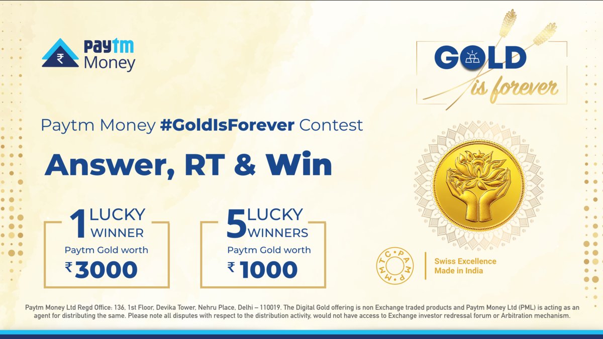 PaytmMoney's tweet image. The #GoldIsForever #Contest is live! RT, answer simple questions about gold correctly, &amp;amp; stand a chance to win Paytm Gold vouchers! 

#ContestAlert