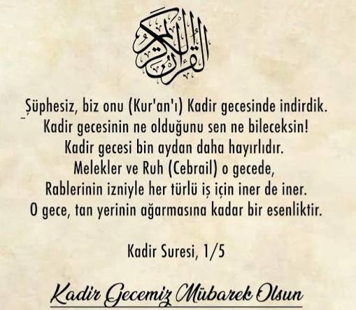 Bin aydan daha hayırlı olan #KadirGecesi’ne bizleri kavuşturan Rabbim’e şükürler olsun.
Rahmet ve merhamet kapılarının açıldığı bu mübarek gecede yapacağınız bütün dualarınızın kabul olması dileğiyle, Kadir Gecemiz mübarek olsun. Amin🤲