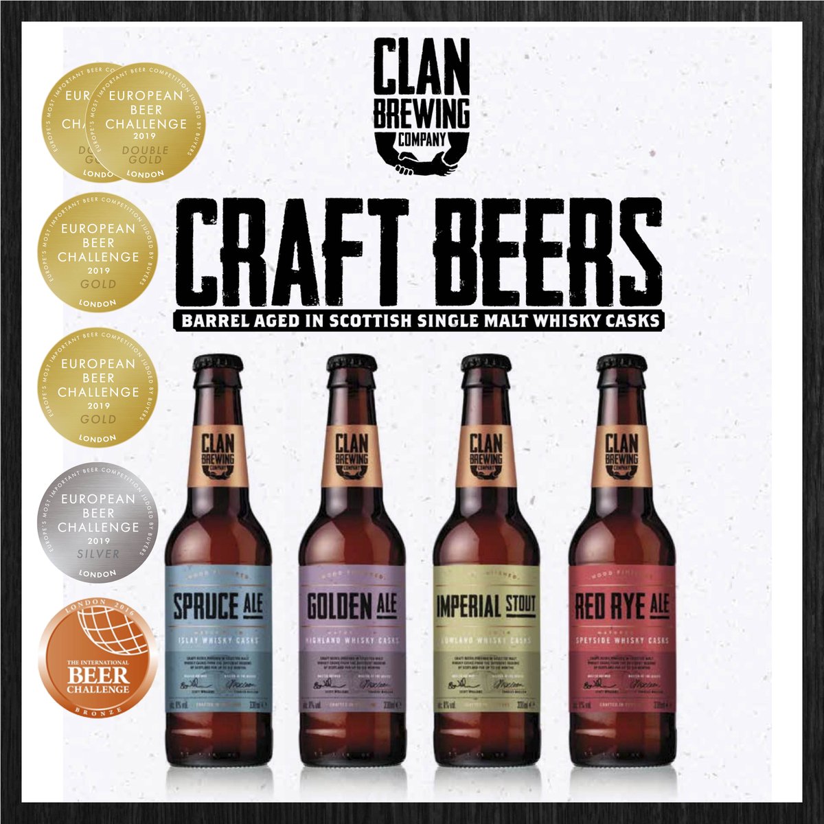 The Clan's craft ales are a triumph of collaboration, innovation and brewing. Brewed to carefully developed recipes by <a href="/Williamsbrewery/">Williams Bros. Brewing Co.</a> each beer was matured in regional whisky barrels hand-selected by <a href="/_Whisky_Max_/">Charles MacLean</a> to enhance the flavour of each 8% ale.  liquidvault.co.uk/products/clan-…