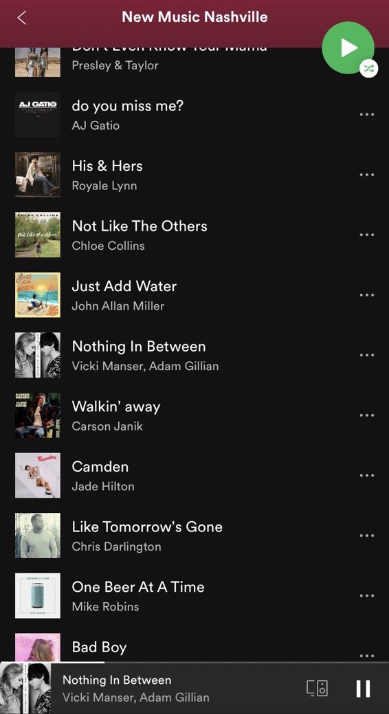 AJGillian's tweet photo. We’ve got Nothing In Between placed on New Music Nashville over at @Spotify thats mental 😱😱😱 #nothinginbetween #spotify https://t.co/Zz8fmNQ2QL