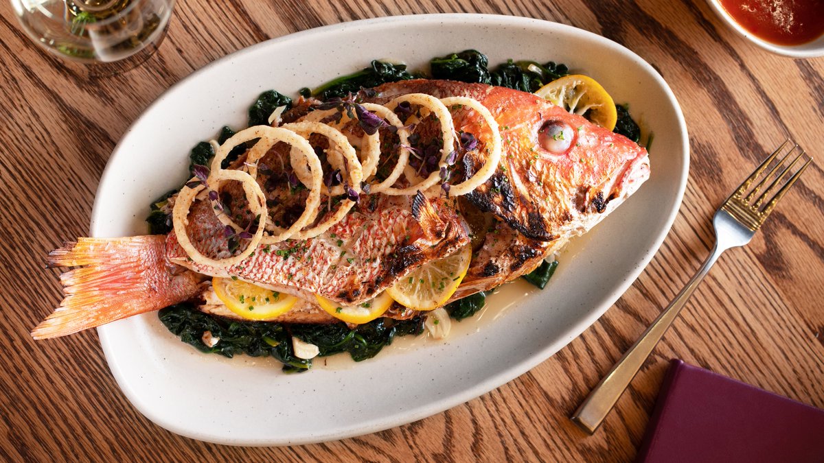 Make #MothersDay memorable with this 𝗥𝗢𝗔𝗦𝗧𝗘𝗗 𝗣𝗘𝗥𝗨𝗩𝗜𝗔𝗡 𝗦𝗡𝗔𝗣𝗣𝗘𝗥. 🐟 Served with wilted spinach, pickled red onions, and ají rocoto sauce. Available today and tomorrow for brunch and dinner at #CHICALasVegas! #MothersDayWeekend