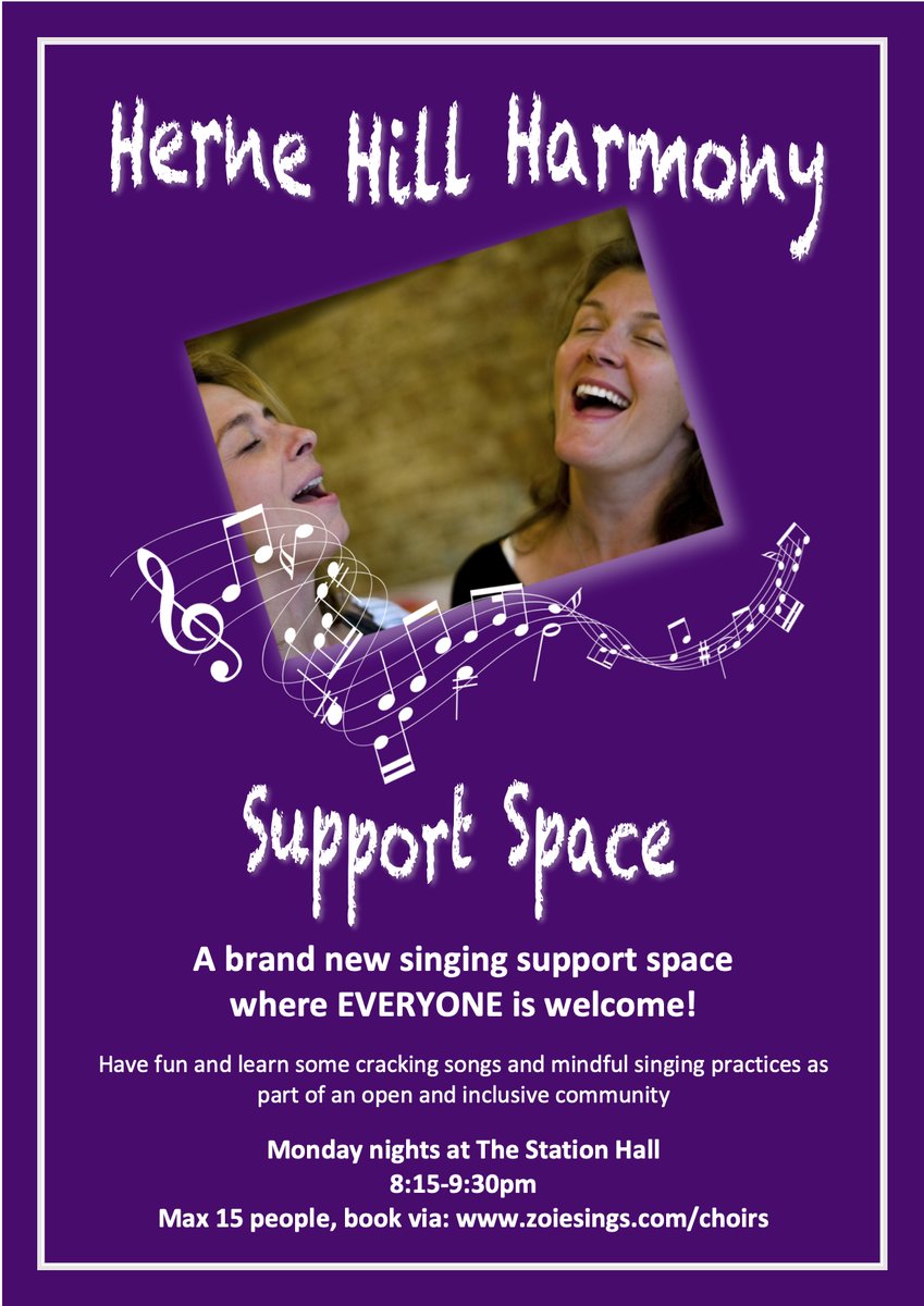 New singing support spaces! What a great way to re-integrate with ourselves, our voices and each other! Streatham (Tues from 10th, <a href="/StLeonardsSW16/">St Leonard's Church</a>) Herne Hill (Mon from 17th <a href="/StationHall_HH/">Station Hall - Herne Hill</a> <a href="/HarmonyHh/">Herne Hill Harmony</a> &amp; Thursdays from 20th <a href="/HHBaptistChurch/">Herne Hill Baptist Church</a>) Come! <a href="/hernehillforum/">Herne Hill Forum</a> <a href="/StreathamMums/">Streatham Mums</a>