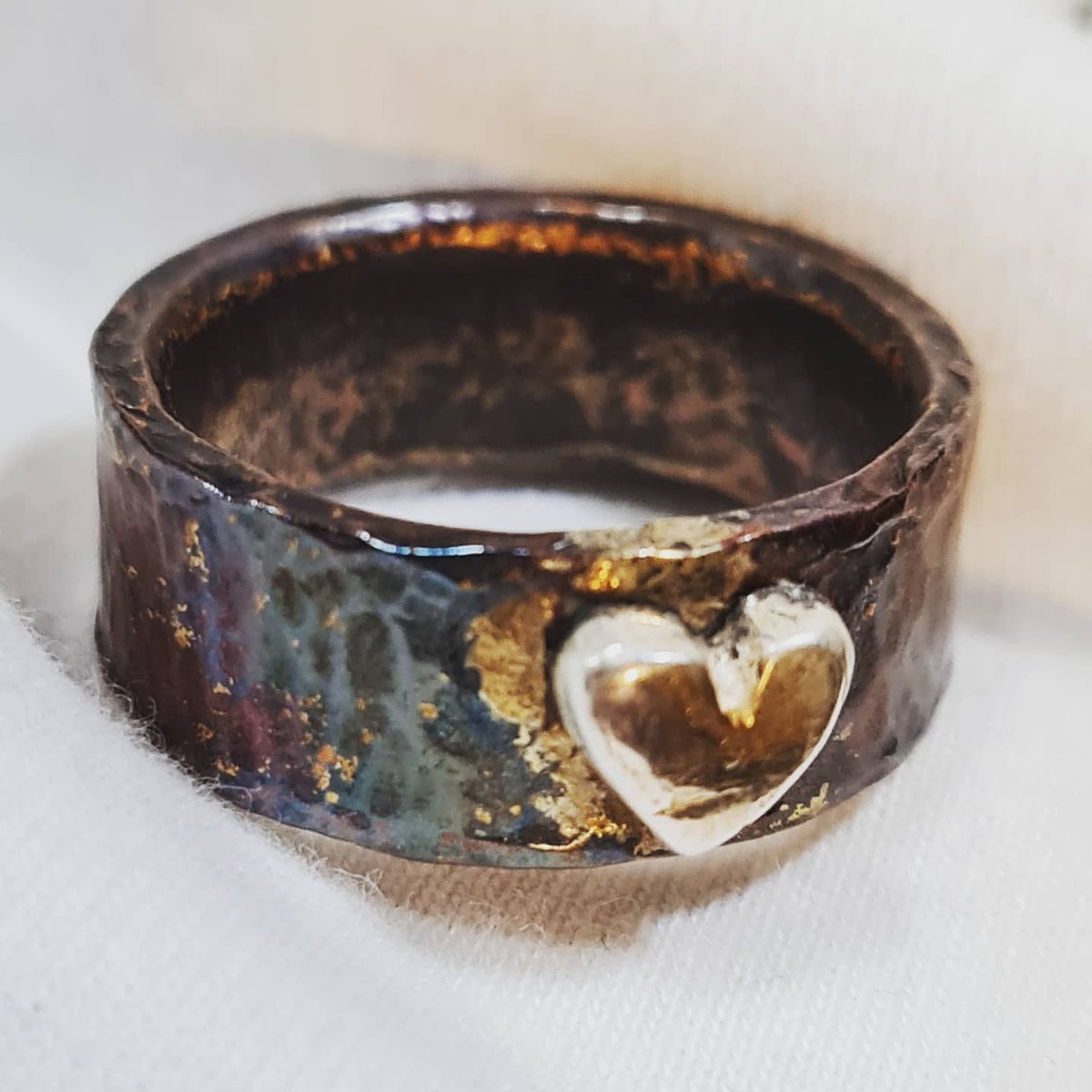 Out the workshop. Burnt copper and silver loveheart ring. #ringmaking #welshrings #madeinwes