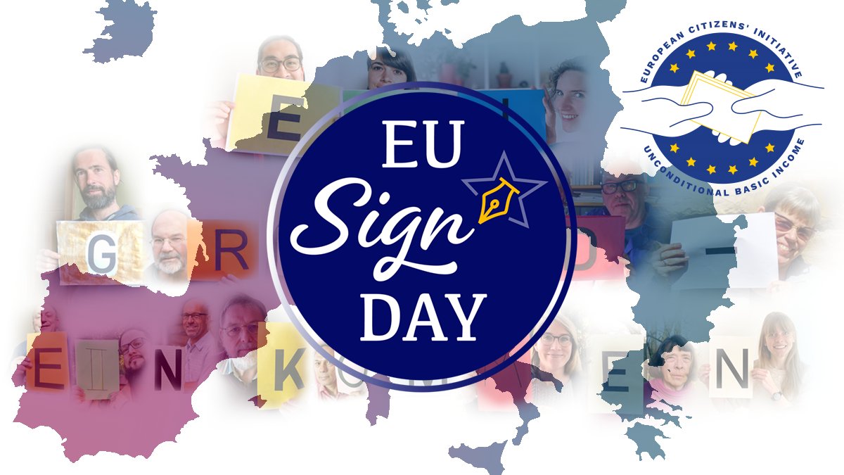 Am Sonntag ist #Europatag und #EUSignDay! 🕊️ Nutzt eure Mitbestimmungsrechte in der EU-Politik bei Europäischen Bürgerinitiativen (EBI) wie der @EBIBGE zur Einführung bedingungsloser Grundeinkommen in der gesamten EU! eusignday.eu ✍️